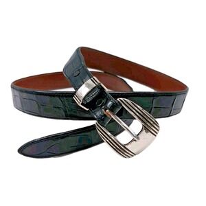 American Leather Co Western Belt Mens 44 Black Genuine Alligator/Cow Leather USA